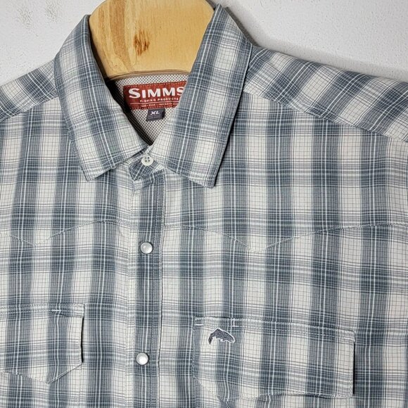 Simms XL Gray Plaid Vented Long Sleeve Western Pearl Snap Men's Fishing‎ Shirt - Picture 3 of 5